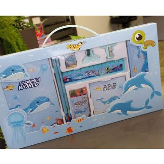 طقم قرطاسية مستطيل ازرق(عالم البحار 8/5-SEA WORLD