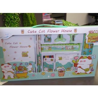 طقم قرطاسية مستطيل اخضر(قطة) 8/5-CUTE CAT