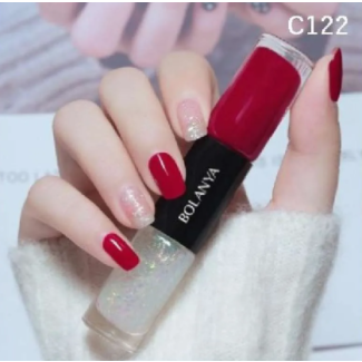 C122  مناكير زوجي احمر غامق و جلتر