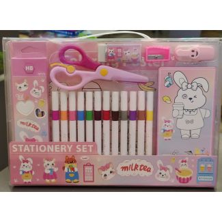 طقم قرطاسية مع الوان كبير(ارنوب/لون زهري) 40/2