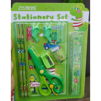 طقم قرطاسية مع مقص  40/11- ديناصور/اخضر 