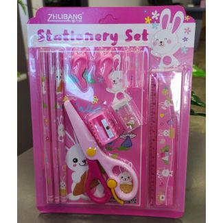 طقم قرطاسية مع مقص  40/11- زهري /ارنوب 