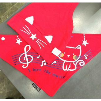 94/2(قطة/موسيقى) طاقية بيبي مع ربطة عنق