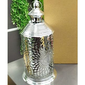  فانوس معدن 4/5 مزخرف باللون الفضي الحجم الكبير-SILVER