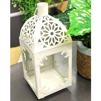 فانوس معدن 4/13 نقش ورود باللون البيج