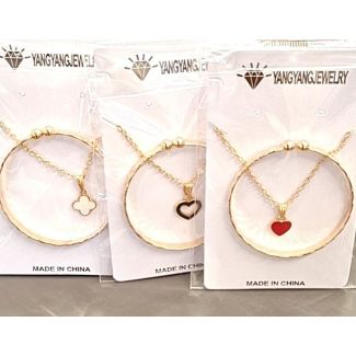 طقم اكسسوار بناتي ذهبي 66/1 قلب وفان كليف GOLD SET 03