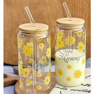 كاسة زجاج مع مصاصة ورد 25/8  GOOD MORNING