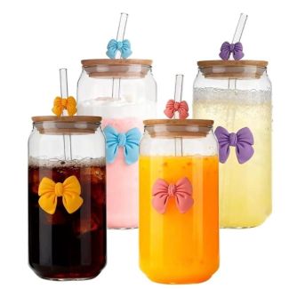 كاسة شفافة غطاء ومصاصة زجاج فيونكة 25/29