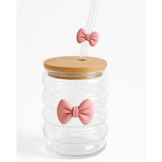 كاسة شفافة غطاء ومصاصة زجاج فيونكة شكل حلزوني 25/23