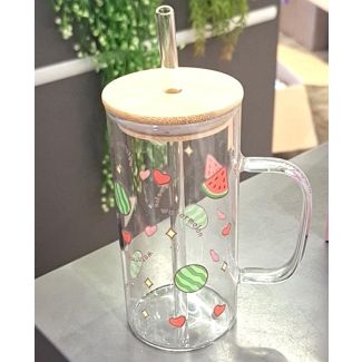 مج زجاج غطاء ومصاصة رسومات  25/14