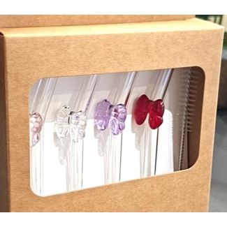 طقم مصاصات زجاج 25/7 ستيكر/فيونكة