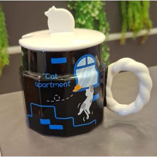 مج زجاج مع غطاء ومعلقة 5/1 CAT APARTMENT 