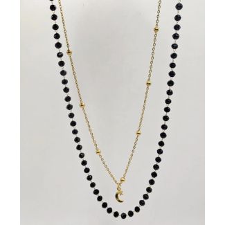 سنسال ستانليس ستيل 8/7- خرز اسود وهلال  (SET - 02)