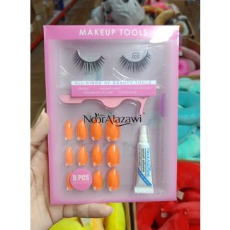 اظافر ملونة مع رموش -orange